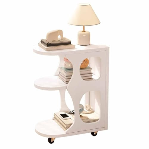 Und Sofa Beistelltisch für Küche Aufbewahrung Servierwagen Teewagen, Design Wohnzimmertisch Rechteckig mit Stauraum, Abnehmbare Bremsrolle für Wohnzimmer, Schlafzimmer, Ecken und Büro(White)