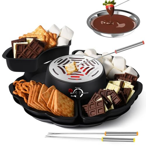 S'mores Maker & Chocolate Fondue Set, 280W Kit eléctrico interior con control de temperatura y 10 accesorios, perfecto para fiestas y noches de cine