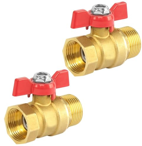 LNSYSNS 3/4 Zoll Kugelhahn 2 Stück Wasserhahn 3/4 Zoll mit Rotem Flügelgriff, Wasserleitungen, Aussengewinde/Innengewinde Voller Durchgang DN20 PN16