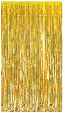 Lametta - Tenda color oro, 3 pezzi (1 m x 2 m), effetto metallizzato, con frange, decorazione per feste, compleanni, foto, sfondo per matrimoni, discoteca, Natale