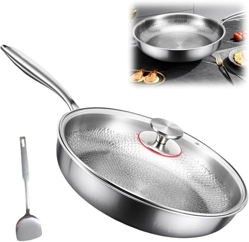 Agrdeed Sartén De Titanio 24cm, Sartenes de titanio Antiadherentes Con Tapa | Revestimiento de titanio Pro Martillado Sartén De Titanio Nutrición Para Cocinar,Utensilios Cocina Versátiles Freír, Hornear