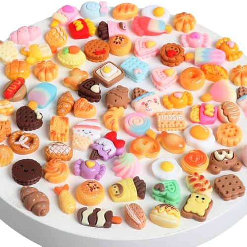 50 Stück Miniatur Essen und Trinken, Puppenhaus Zubehör, Miniatur Zubehör Lebensmittel Set, Waichtel Zubehör Mini Küche Kleine Puppenzubehör Spielgeschirr, Zufällige Stile
