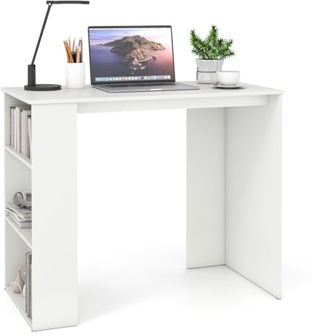 GIANTEX Scrivania per computer con ripiano portaoggetti laterale, scrivania compatta per PC portatile da 90 cm, tavolo da studio moderno poco ingombrante per camera da letto, soggiorno, piccolo spazio