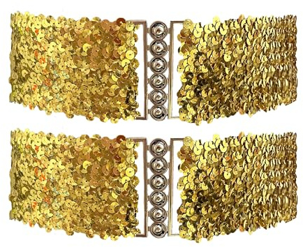 YUSHWENPTY Pailletten Gürtel, 2 Stück Glitzer Gürtel Breit, Glitzergürtel für Abendkleid, Taillengürtel mit Metallschnalle Damen für Kleidung, Neujahrsparty, 70er Disco Accessoires