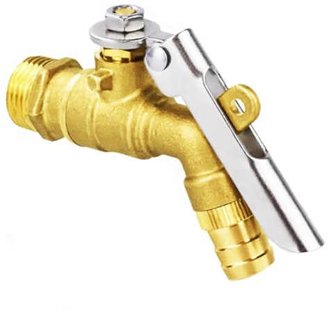 Robinet d'extérieur mural fileté en laiton de 1,27 cm avec serrure, robinet d'eau froide pour irrigation, construction en laiton durable, vanne de sortie de 1,27 cm, finition laiton antique