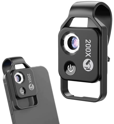 Nanozoom 200x Magnification Lens for iPhone - Phone Microscope with CPL Lens & LED Light, Universal Zoom Lens for Cell Phone, Nano Zoom 200x Magnifier (Black)