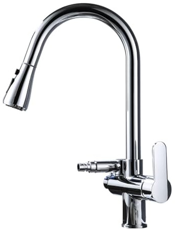 Robinet Cuisine Lave Vaisselle Extractible Tourner Eau Froide et Chaude Double Poignée Robinet de Cuisine Laiton-Chromé