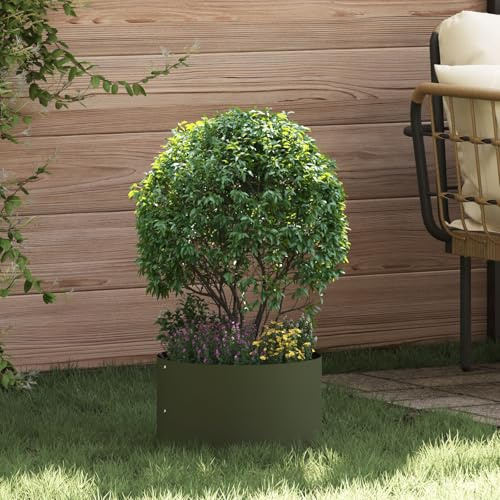SKTQYQO Juego de 5 macetas de plástico verde oliva para interiores y exteriores, diseño cilíndrico moderno, diámetro 30 cm, ideal para plantas en balcón y patio, macetas de jardín prácticas