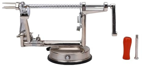 Qcwwy Apples Peeler Corer, Hand Crank Stainless Steel Fruit Vegetable Peeling Tool with Wooden Grip and Powerful Suction Base for Apples Potatoes Pears 30x13cm