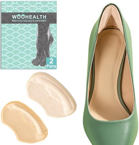 WOOHEALTH Empuñaduras de talón para zapatos de mujer, 2 pares de almohadillas de talón para zapatos demasiado grandes, insertos de cojín para zapatos sueltos con autoadhesivo, alivia el dolor de talón
