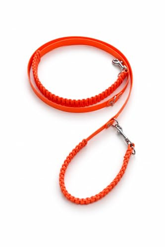 Tierluxe Verstellbare Lori Hundeleine – Paracord & wasserfestes Gurtband (Orange Neon, L Leinenlänge: 300 cm)