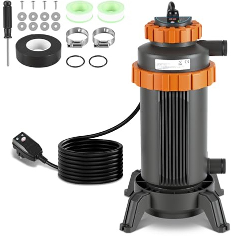Jayseuw Calentador eléctrico para piscinas, diámetro de 29 x 42 cm, con interfaz digital, 32-38 mm, protección contra fugas, protección contra vuelco, ignífugo, calefacción hasta 45 grados