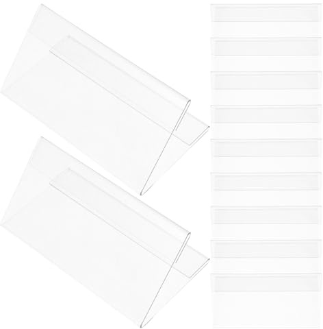 ABOOFAN Soportes para Tarjetas de Lugar Transparentes V Tipo, 10 Piezas, 12x6 Cm, Portanombres de Mesa Doble Cara de Plástico Pet Resistente para Conferencias y Eventos Profesionales