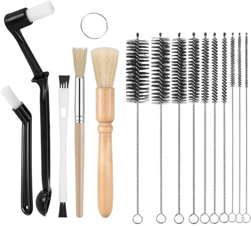 Dexpally 15 Pcs Coffee Machine Cleaning Brush Set Espresso Grinder Brushes Wood Handle & Thin Pipe Cleaning for Coffee Machine Shop Barista Accessories and Kitchen Cleaner Tools