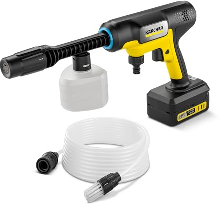 Kärcher Akku-Druckreiniger OC 7-18 Handheld Battery Set, mobiler Outdoor-Reiniger, Druck: max. 24 bar, 250 l/h, 5-in-1 Multi Jet, Saugschlauch, Schaumdüse, mit Kärcher 18-V-Akku und Ladegerät