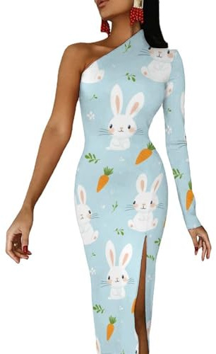 Vestidos de Pascua con hombros descubiertos para mujer, vestido largo de media manga con abertura, vestido de cóctel, Estilo:, M