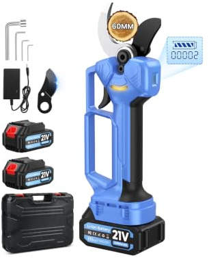 Sécateur électrique Sans Fil,Ouverture de lame 70 mm,4 Niveaux de Réglage | 1500W Secateur Electrique avec 8000mAh(2 * 4.0Ah), Lames SK7 & Affichage LED, Idéal Pour Arbres Fruitiers, Jardinage & Vignes