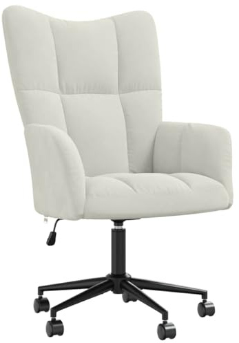 Roanoer Relaxsessel Samt Cremeweiß Höhenverstellbar - Moderner Polstersessel mit Rollen und Quadrat-Design - Drehbarer Wohnzimmerstuhl mit Gasdruckfeder und Kreuzfuß aus Stahl