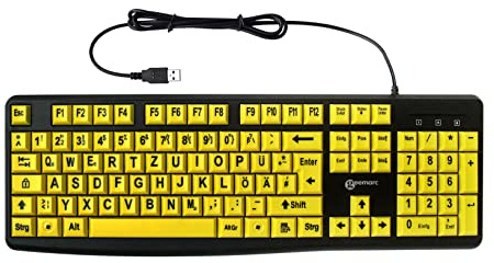 Geemarc alfanumeriskt tangentbord med kabel och stora svarta tecken på stora gula knappar – hög kontrast för synskadade – Kompatibel med Windows XP, Vista, 7, 8, 10 – QWERTZ