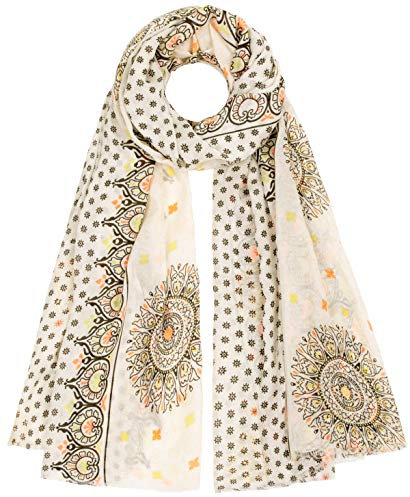 Faera Damen Schal Orient Ornamente Gold-Glitzer weich und leicht Einheitsgröße in verschiedenen Farben, SCHAL Farbe:Creme