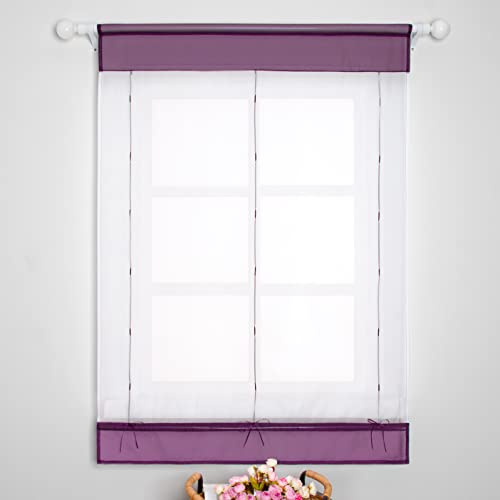 SIMPVALE 1 tenda a pacchetto per finestra, decorazione interna per cucina, bagno, balcone, tenda da finestra in voile trasparente (60 x 140 cm, viola)