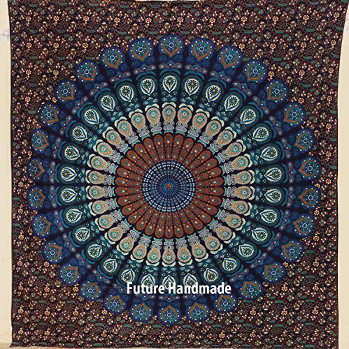 FUTURE HANDMADE Groß Wandteppiche Indischer Hippie Bohemian Psychedelic Pfau Mandala Wandbehang Bettwäsche Tapisserie