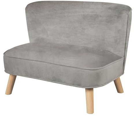 roba Kindersofa „Lil Sofa“ für Jungen und Mädchen, bequeme Kindercouch mit stabilen Holzfüßen und grauem Samtstoff, Kinder-Sitzmöbel-Serie „Lil Sofa“ fürs Kinder- oder Babyzimmer, 1 Stück (1er Pack)