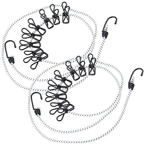 PEARL ausziehbare Wäscheleine: 2er-Set flexible Wäscheleinen mit 8 beschichteten Klammern, 170-120 cm (Campingwäscheleinen, Camping-Wäscheleinen mit Klammern, Seil)