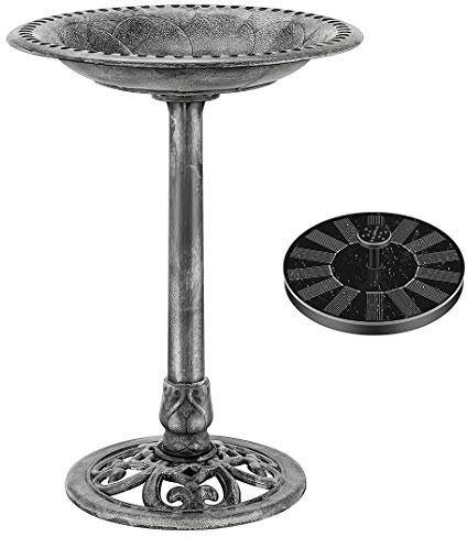 VIVOHOME Vogeltränke mit Solarbrunnen 2 in 1 Antike Vogelbad für Draußen Garten Vogelbecken Futter Schüssel für Wildvögel Wassertränke