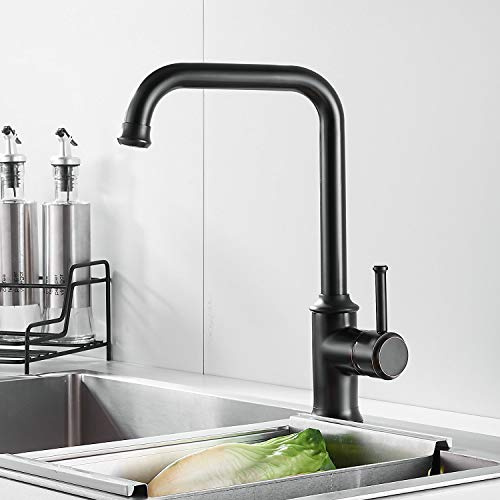 Robinet de Cuisine Noir Mat, Mitigeur Cuisine avec Bec Orientable 360°, Laiton