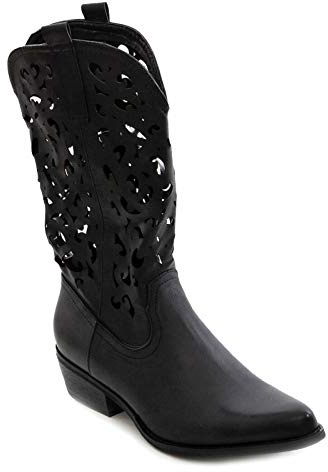 Toocool Santiag Femme, Bottes d'Été pour Femmes, Brogues Texanes pour Femmes, Camperos Texanes, Bottes G629 [36, Noir]