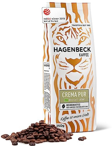 Hagenbeck Bio-Crema Pur 250g | Ganze Bio-Kaffee-Bohnen aus deutscher Röstung | Cremig & kräftig | Ideal als Cappuccino, Café Crème, Latte Macchiato & Espresso | Für Kaffee-Vollautomat