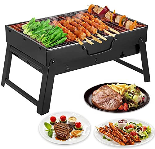 DTLEO Tragbar Klappgrill BBQ mit Rostfreier Stahl BBQ Drahtgeflecht Schürhaken Multifunktional Fire Pit für Heizung/BBQ, Garten Terrasse Feuerschale,16.9''x11.41''x9.05''
