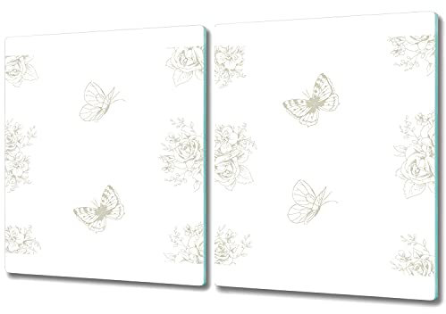 Coloray Glas Schneidebrett 2x40x52cm Herdabdeckplatte Servieren von Speisen Spritzschutz Glasabdeckplatte Gehärtetes Glas Induktionsherdabdeckung - Blumenmotiven Golden