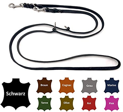 Hundeleine Fettleder kleine Hunde/große Hunde 2m / 2,40m / 2,80m / 3,50m / 5m Doppelleine verstellbar (2m X 12mm, Schwarz)