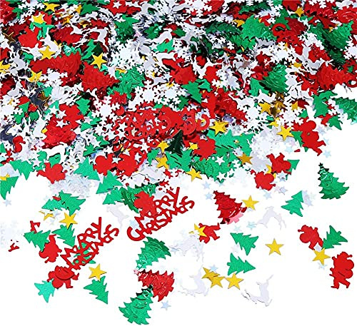 Vocoliday 100 g / 4800 Stück Weihnachtskonfetti-Mix, Schneeflocke, Pentagramm, Weihnachtsmann, Kiefer, Alphabet, Elch, Weihnachtsbaum-Konfetti, hell für Weihnachtsfeier-Dekorationsset (Stil 1)