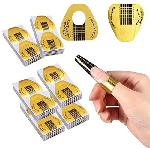 Cartine per Ricostruzione Unghie, Rotolo Cartine Oro 200 Pezzi Extension model for professional UV gel nail, Nail Art per Ricostruzione Allungamento Sagome per Unghie