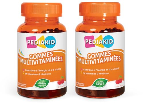 PEDIAKID Gommes Multivitaminées - Énergie, Vitalité, Immunité 60 oursons x3 | Dès 3 ans, goût cerise, enfant, contre la fatigue, sélénium, vitamine C, zinc, 14 vitamines et minéraux