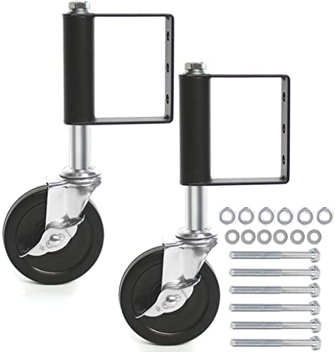 4 Inch Heavy Duty Spring Loaded Gate Caster Wheels with Side Lock Brake, 100KG Load Capacity per Wheel, Pack of 2