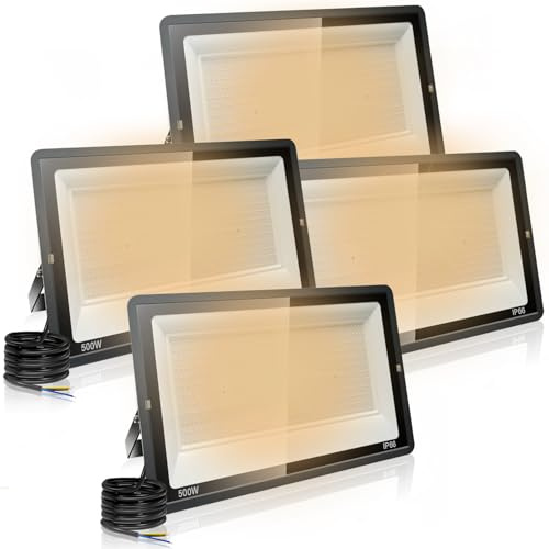 4PCS-500W Proyector LED Exterior IP66 Impermeable Focos Led Exterior 50000LM Potente Luces Led Exterior IP66 Impermeable Seguridad LED Floodlight Exterior para Terraza, Jardín, Patio, Parque, Garaje