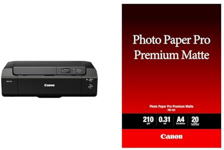 Canon imagePROGRAF PRO-300 A3+ Drucker Farbtintenstrahldrucker Fotodrucker, schwarz & Fotopapier PM-101 Premium matt - DIN A4, 20 Blatt (210 g/qm) für Tintenstrahldrucker