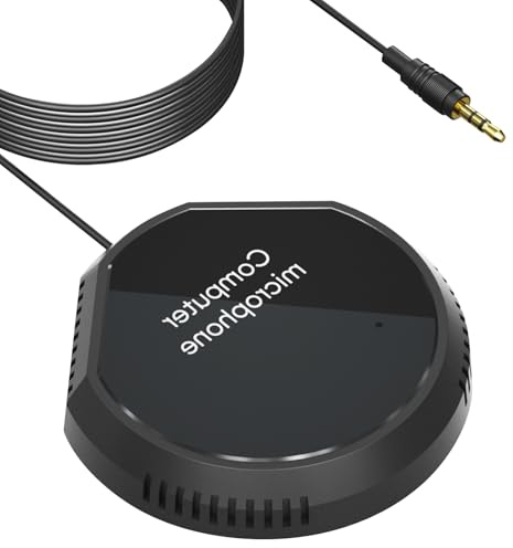 HUIOP Micro d'ordinateur,Microphone de conférence de Bureau Condensateur omnidirectionnel à 360 ° Microphone d'ordinateur Plug & Play 3,5 mm Compatible avec Windows Mac pour PC Ordinateur