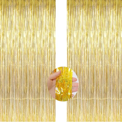 Gold Backdrop Streamers AILEXI 2 Pack 1M*3M Metallic Tinsel Folie Fringe Vorhänge für Photobooth Party Dekor
