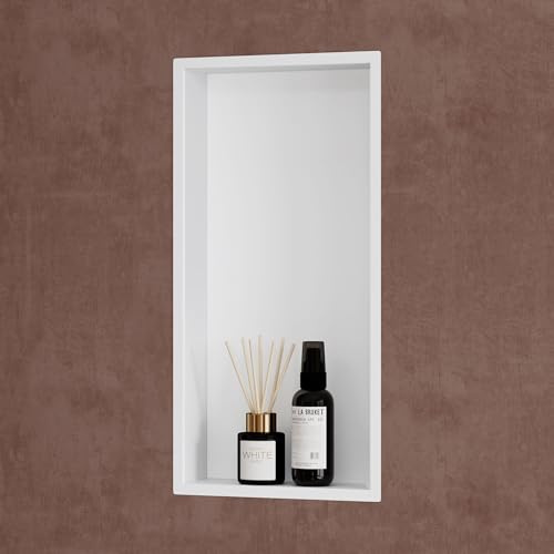 doporro Wandnische Bad Weiß 30 x 60cm Dusch-Ablage aus Edelstahl | Duschablage befliesbar aus Edelstahl | Duschregal Unterputz-Montage, Speicherplatz erweitern, MMF279W