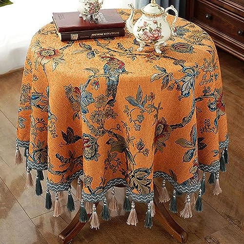 Reyox Tischdecke Jacquard Baumwolle Leinen Tischwäsche mit Quasten Eingefasst für Home Küche Dekoration Orange 140 x 200 cm Rechteckig