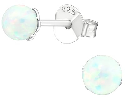 ICYROSE 925 Sterling Silver Ball/Heart Ear Studs with Opal Starter Studs 3-6mm Hypoallergenic (4mm Fire Snow)