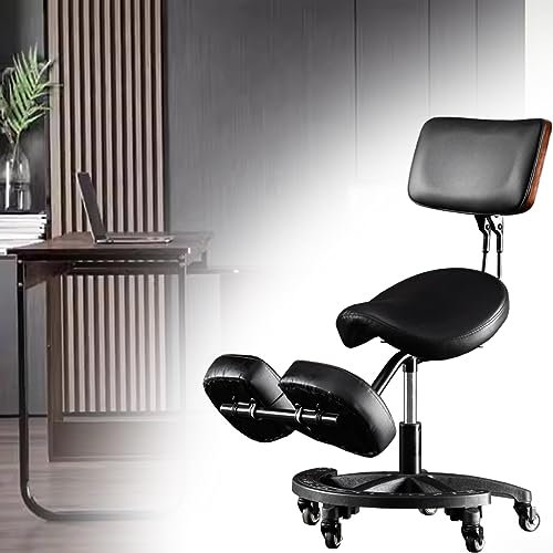 TUJOBA Sattelhocker Knienstuhl Ergonomisch mit Glatten Gleitschalen, Einstellbarer Abgewinkelter Sitz für Büro/Zuhause, Lumbalunterstützung Drehende Stühle Verbessern Die Haltung