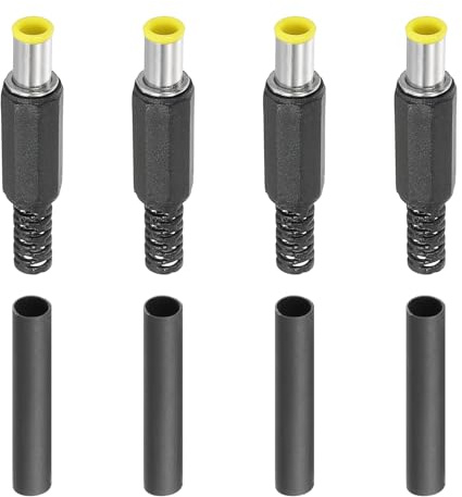 PATIKIL 6.0x4.4mm CC Maschio Terminali Alimentazione Spina 4 Pacco Fai da Te CC Barile Connettore Sostituzione con Tubo Termorestringente Giallo