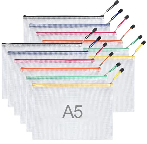 JurciCat Dokumententasche a5 12 Stück zipper beutel dokumententasche Masche Kunststoff dokumentenmappe a5 Geeignet für Büromaterial Dokumente Papier Reisen
