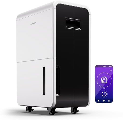 Klarstein DryFy Grand Smart 55L Luftentfeuchter - 55L/Tag, WiFi App Steuerung, 8L Tank, 24h Timer, Elektrischer Entfeuchter, Automatische Abschaltung, Für Räume 40-50m², Weiß
